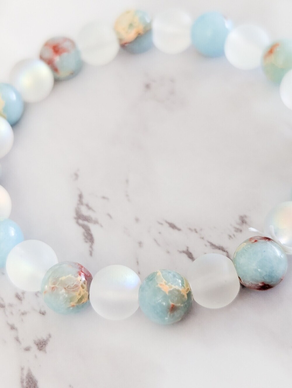 Health Crystal Bracelet Ocean Jasper Halo Quartz Stretch Beaded Bracelet - Picture 3 of 10